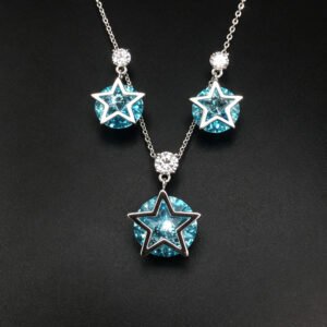 Wholesale star jewelry set featuring white gold plated copper with pink Swarovski element crystals from JuneJewelry.com.