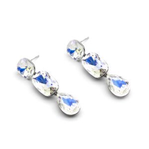 Wholesale crystal drop earrings crafted from white gold plated zinc alloy with clear faux crystal stones at JuneJewelry.com.
