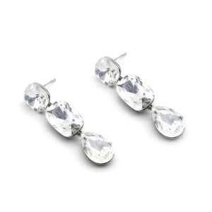 Wholesale crystal drop earrings crafted from white gold plated zinc alloy with clear faux crystal stones at JuneJewelry.com.