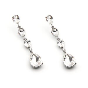 Wholesale teardrop crystal earrings crafted from white gold plated zinc alloy with clear faux crystals from JuneJewelry.com.