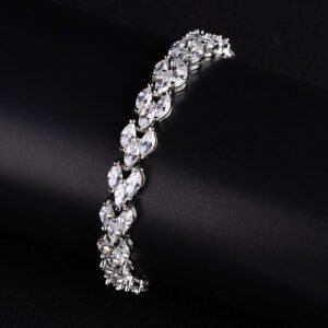 Wholesale Platinum Zircon Bracelet with marquise cut stones on real platinum plated brass from JuneJewelry.com