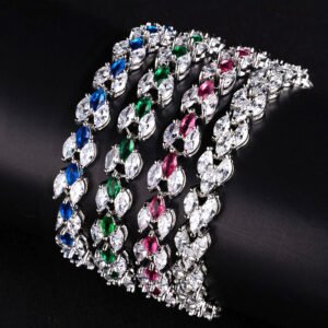 Wholesale Platinum Zircon Bracelet with marquise cut stones on real platinum plated brass from JuneJewelry.com