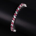 Wholesale Ruby Zircon Bracelet featuring red and clear marquise stones on platinum plated copper from JuneJewelry.com