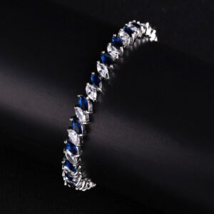 Wholesale Ruby Zircon Bracelet featuring red and clear marquise stones on platinum plated copper from JuneJewelry.com