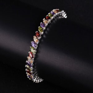 Wholesale Ruby Zircon Bracelet featuring red and clear marquise stones on platinum plated copper from JuneJewelry.com