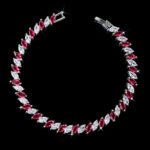 Wholesale Ruby Zircon Bracelet featuring red and clear marquise stones on platinum plated copper from JuneJewelry.com