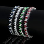 Wholesale Ruby Zircon Bracelet featuring red and clear marquise stones on platinum plated copper from JuneJewelry.com