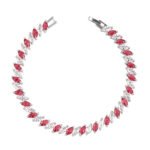 Wholesale Ruby Zircon Bracelet featuring red and clear marquise stones on platinum plated copper from JuneJewelry.com