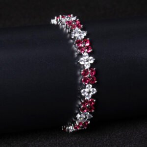 Wholesale Floral Zircon Bracelet featuring four-petal flower CZ stones on platinum plated copper from JuneJewelry.com
