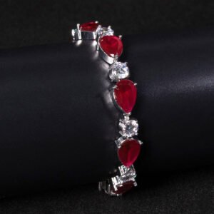 Wholesale Luxury Zircon Bracelet with alternating pear and round CZ stones on platinum plated copper from JuneJewelry.com