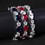 Wholesale Luxury Zircon Bracelet with alternating pear and round CZ stones on platinum plated copper from JuneJewelry.com