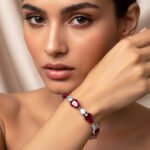 Wholesale Luxury Zircon Bracelet with alternating pear and round CZ stones on platinum plated copper from JuneJewelry.com