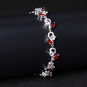 Wholesale Leaf Zircon Bracelet featuring flower and marquise leaf CZ stones on platinum plated copper from JuneJewelry.com