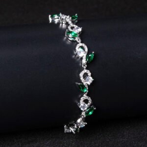 Wholesale Leaf Zircon Bracelet featuring flower and marquise leaf CZ stones on platinum plated copper from JuneJewelry.com