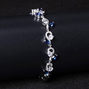 Wholesale Leaf Zircon Bracelet featuring flower and marquise leaf CZ stones on platinum plated copper from JuneJewelry.com