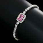 Wholesale Emerald Zircon Bracelet with rectangle halo center stone on platinum plated copper from JuneJewelry.com