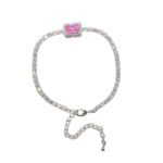 Wholesale Emerald Zircon Bracelet with rectangle halo center stone on platinum plated copper from JuneJewelry.com
