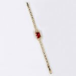 Wholesale Radiant Zircon Bracelet with cushion-cut main stone and filigree halo on platinum plated copper from JuneJewelry.com.