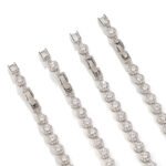Wholesale Halo Zircon Bracelet featuring octagonal center stone and round halo chain on platinum plated copper from JuneJewelry.com.