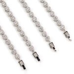 Wholesale Halo Zircon Bracelet featuring octagonal center stone and round halo chain on platinum plated copper from JuneJewelry.com.