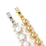 Wholesale Pearl Zircon Bracelet featuring white shell pearls and marquise CZ gems on platinum plated copper from JuneJewelry.com