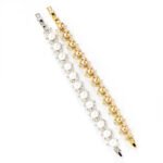 Wholesale Pearl Zircon Bracelet featuring white shell pearls and marquise CZ gems on platinum plated copper from JuneJewelry.com