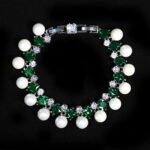 Wholesale Square Pearl Bracelet featuring princess-cut CZ stones and shell pearls on platinum plated copper from JuneJewelry.com