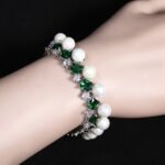 Wholesale Square Pearl Bracelet featuring princess-cut CZ stones and shell pearls on platinum plated copper from JuneJewelry.com