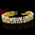 Wholesale Crystal Zircon Bracelet with baguette and round CZ snowflake links on platinum plated copper from JuneJewelry.com
