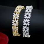 Wholesale Crystal Zircon Bracelet with baguette and round CZ snowflake links on platinum plated copper from JuneJewelry.com