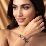 Wholesale Crystal Zircon Bracelet with baguette and round CZ snowflake links on platinum plated copper from JuneJewelry.com