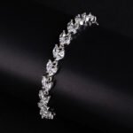 Wholesale Marquise Zircon Bracelet with leaf pattern CZ gems on platinum plated copper from JuneJewelry.com