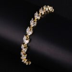 Wholesale Marquise Zircon Bracelet with leaf pattern CZ gems on platinum plated copper from JuneJewelry.com