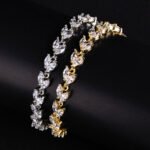 Wholesale Marquise Zircon Bracelet with leaf pattern CZ gems on platinum plated copper from JuneJewelry.com