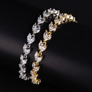 Wholesale Marquise Zircon Bracelet with leaf pattern CZ gems on platinum plated copper from JuneJewelry.com