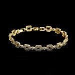 Wholesale Link Zircon Bracelet with geometric pave oval and rhombus links on platinum plated copper from JuneJewelry.com