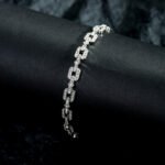 Wholesale Link Zircon Bracelet with geometric pave oval and rhombus links on platinum plated copper from JuneJewelry.com