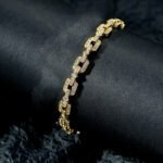 Wholesale Link Zircon Bracelet with geometric pave oval and rhombus links on platinum plated copper from JuneJewelry.com