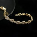 Wholesale Link Zircon Bracelet with geometric pave oval and rhombus links on platinum plated copper from JuneJewelry.com