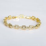 Wholesale Link Zircon Bracelet with geometric pave oval and rhombus links on platinum plated copper from JuneJewelry.com
