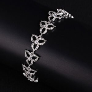 Wholesale Clover Zircon Bracelet with openwork pavé clover links on platinum plated copper from JuneJewelry.com