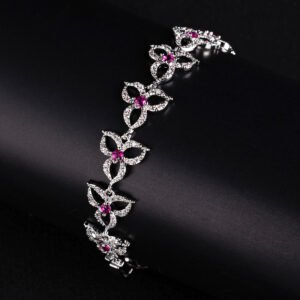Wholesale Clover Zircon Bracelet with openwork pavé clover links on platinum plated copper from JuneJewelry.com