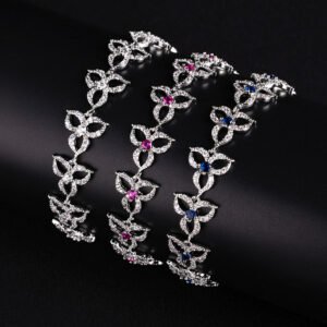 Wholesale Clover Zircon Bracelet with openwork pavé clover links on platinum plated copper from JuneJewelry.com