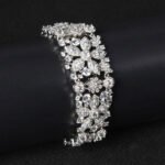 Wholesale Deluxe Zircon Bracelet with multi-row marquise floral cuff design on platinum plated copper from JuneJewelry.com