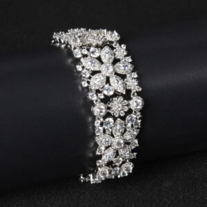 Wholesale Deluxe Zircon Bracelet with multi-row marquise floral cuff design on platinum plated copper from JuneJewelry.com