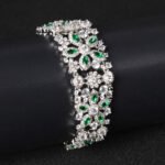 Wholesale Deluxe Zircon Bracelet with multi-row marquise floral cuff design on platinum plated copper from JuneJewelry.com