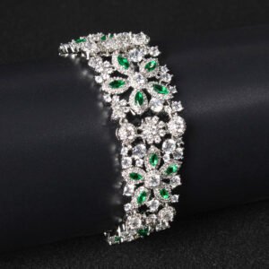 Wholesale Deluxe Zircon Bracelet with multi-row marquise floral cuff design on platinum plated copper from JuneJewelry.com