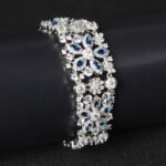 Wholesale Deluxe Zircon Bracelet with multi-row marquise floral cuff design on platinum plated copper from JuneJewelry.com