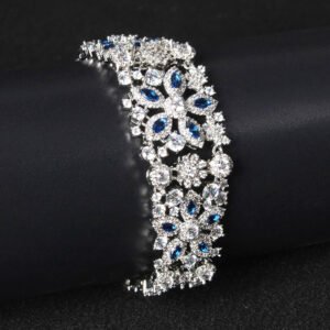 Wholesale Deluxe Zircon Bracelet with multi-row marquise floral cuff design on platinum plated copper from JuneJewelry.com