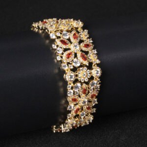 Wholesale Deluxe Zircon Bracelet with multi-row marquise floral cuff design on platinum plated copper from JuneJewelry.com